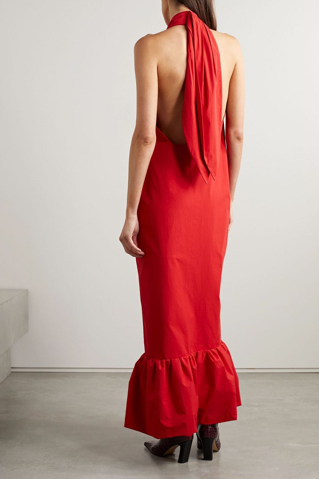 INTERIOR The Johana ruffled cotton-poplin halterneck maxi dress