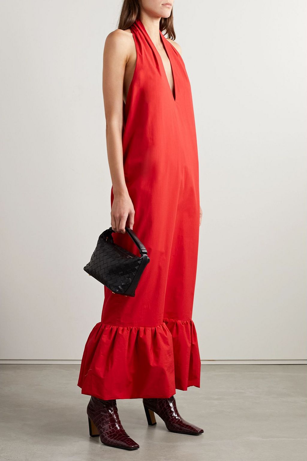 INTERIOR The Johana ruffled cotton-poplin halterneck maxi dress