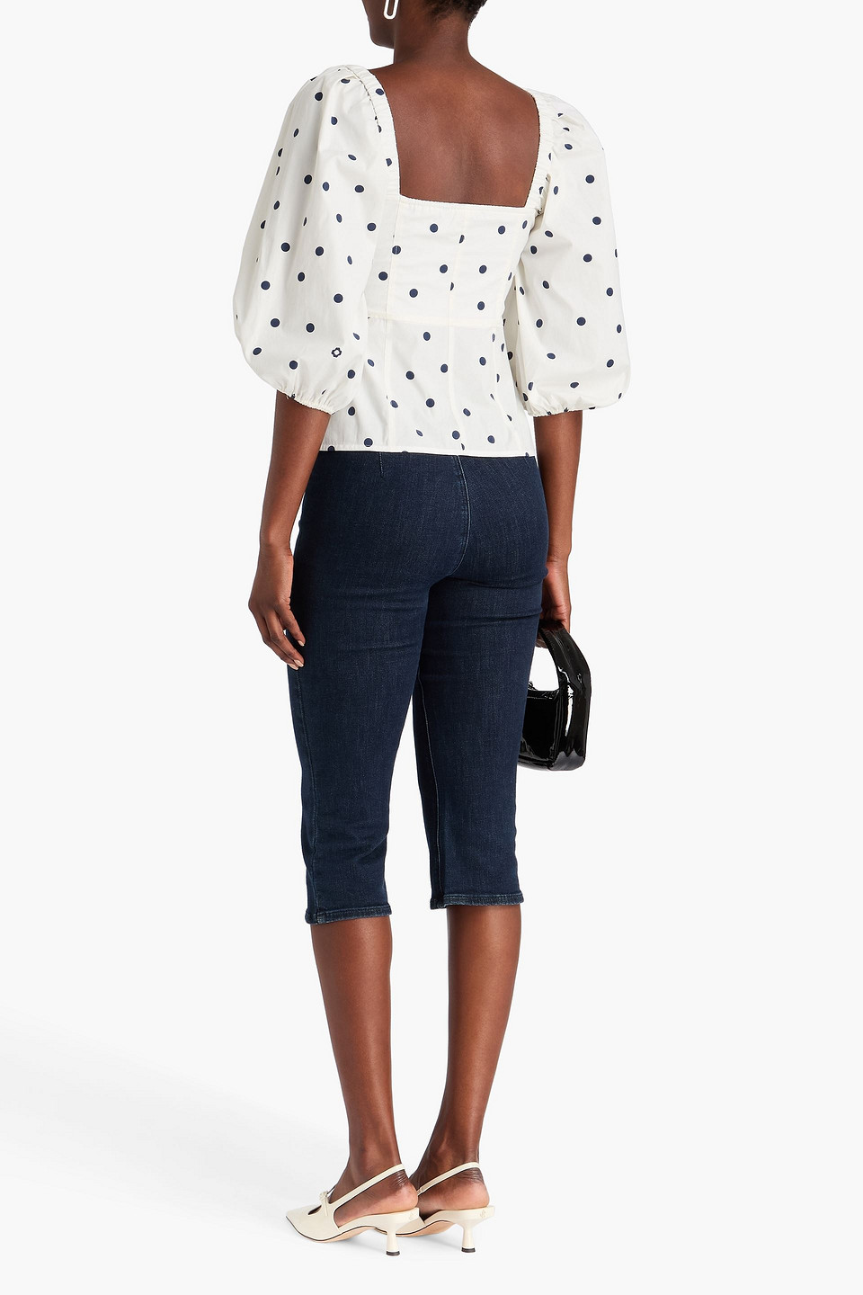 Maje - Polka-dot Stretch-cotton Poplin Top - White - 2 