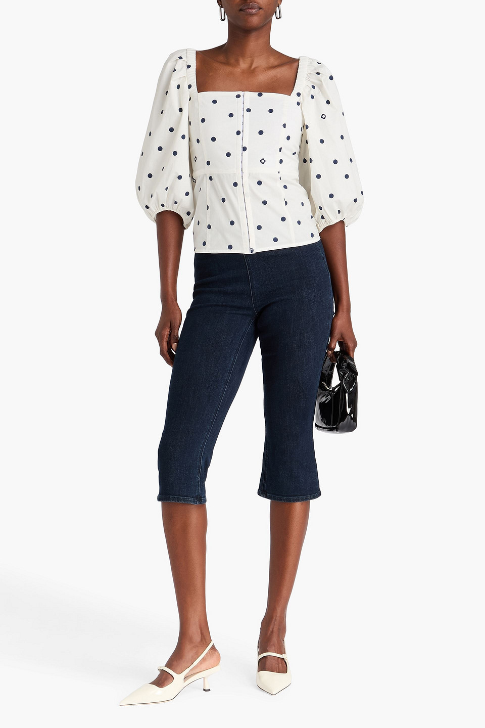  Maje - Polka-dot Stretch-cotton Poplin Top - White - 2 
