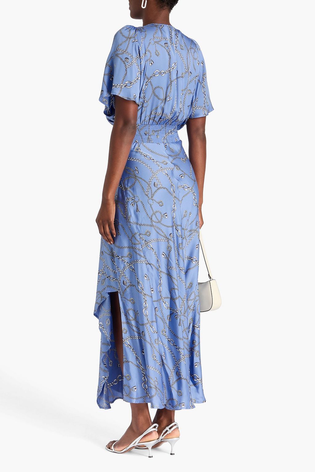 MAJE Shirred printed satin maxi dress