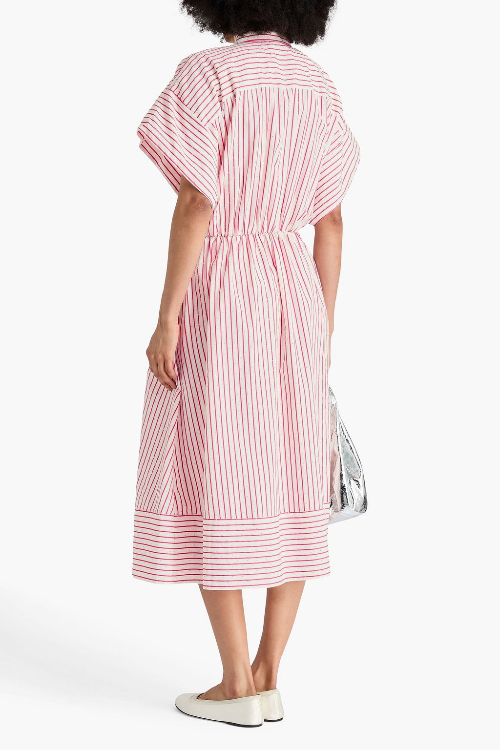 MAJE Crystal-embellished striped jacquard midi shirt dress
