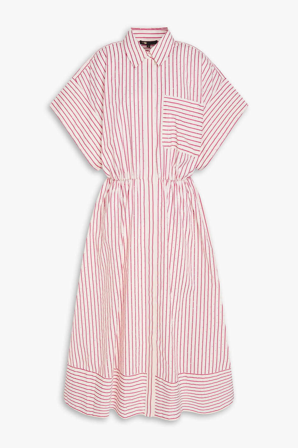 maje - crystal-embellished striped jacquard midi shirt dress - burgundy - fr 40