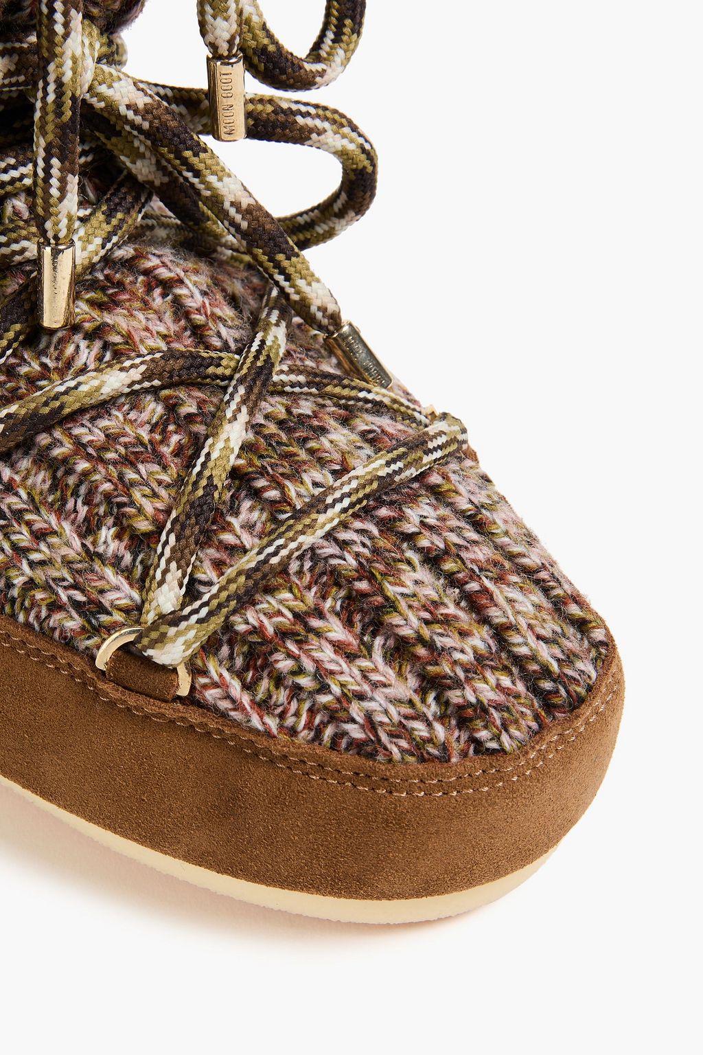 MOON BOOT Marled ribbed-knit and suede snow boots