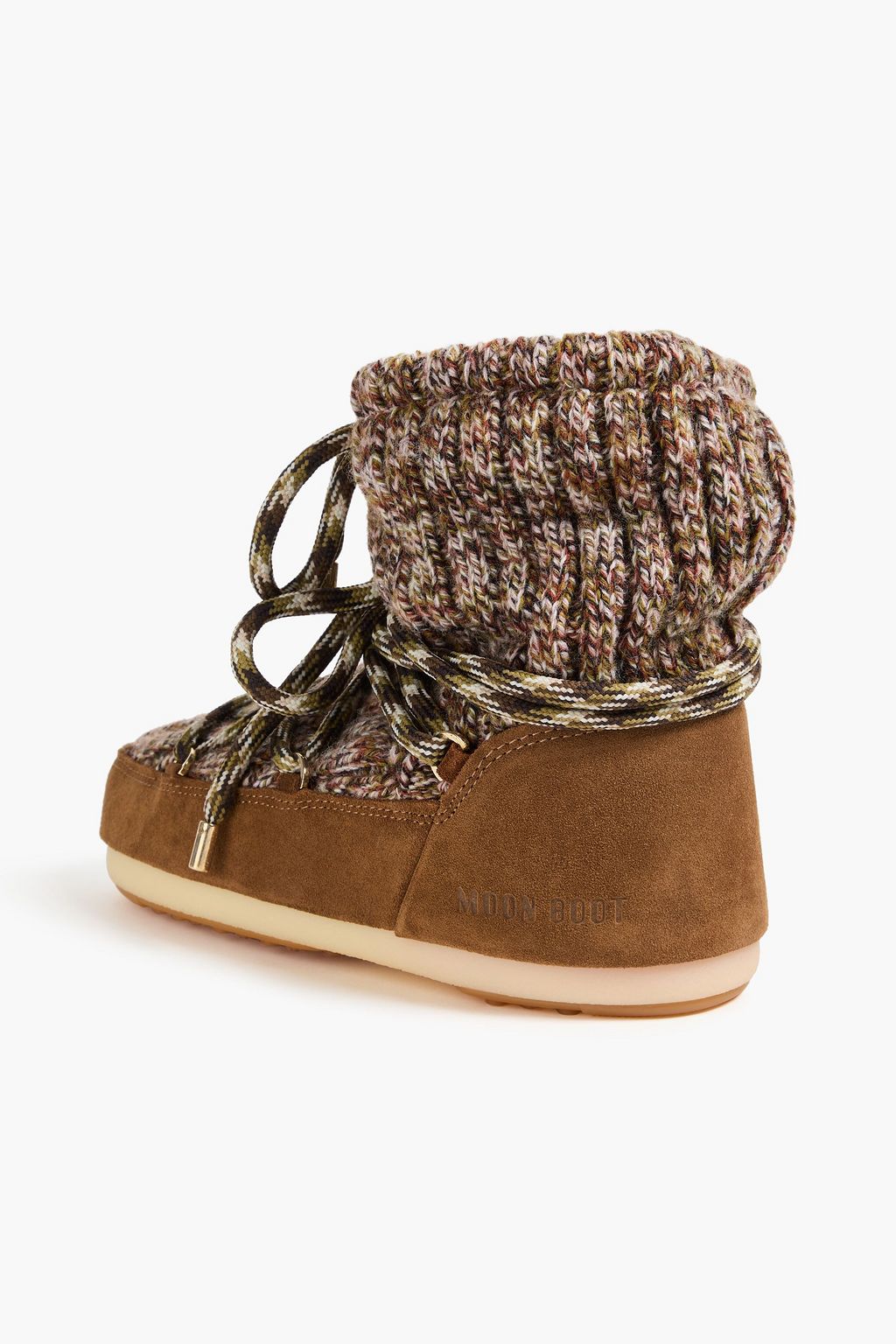 MOON BOOT Marled ribbed-knit and suede snow boots