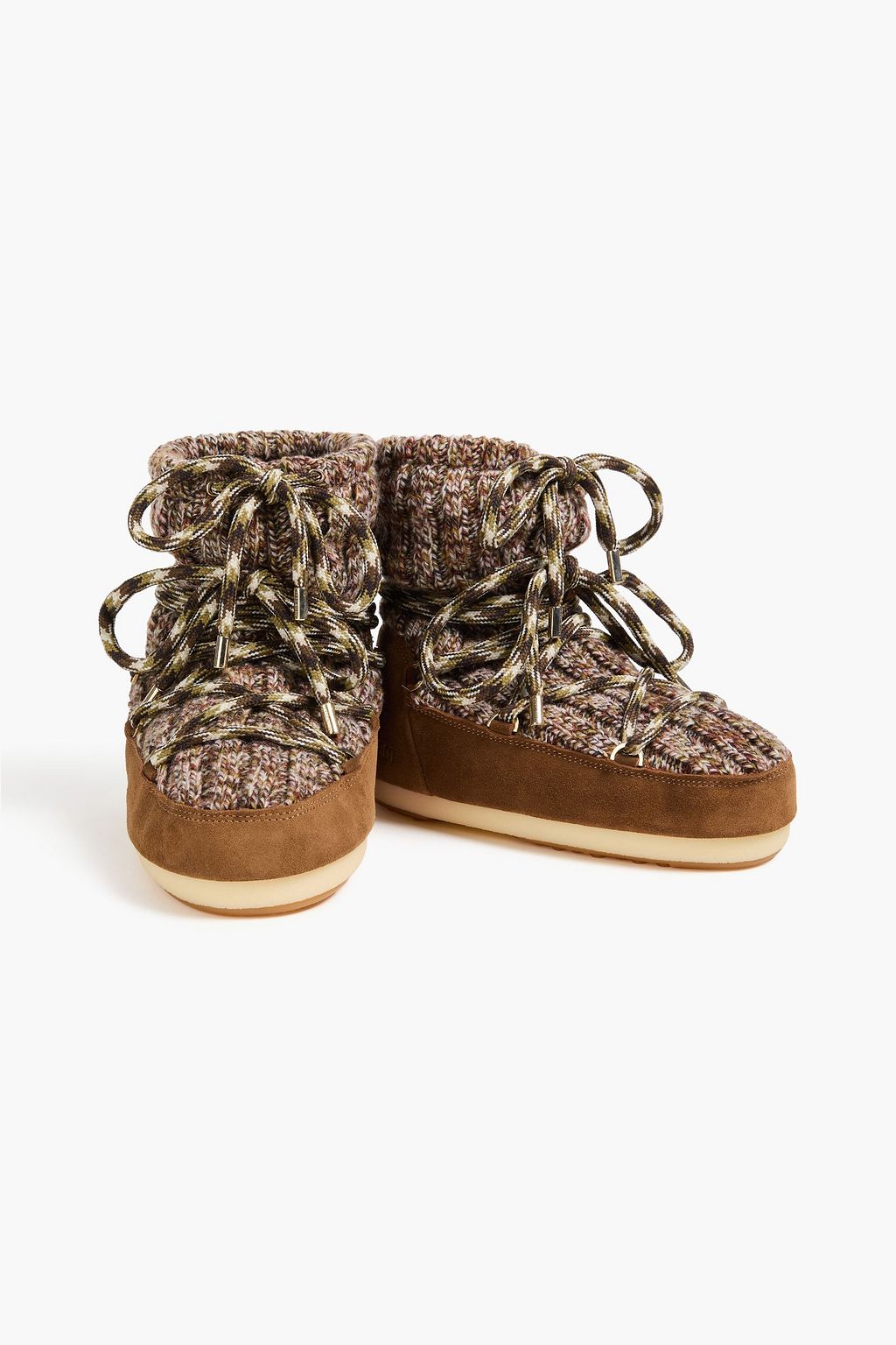 MOON BOOT Marled ribbed-knit and suede snow boots