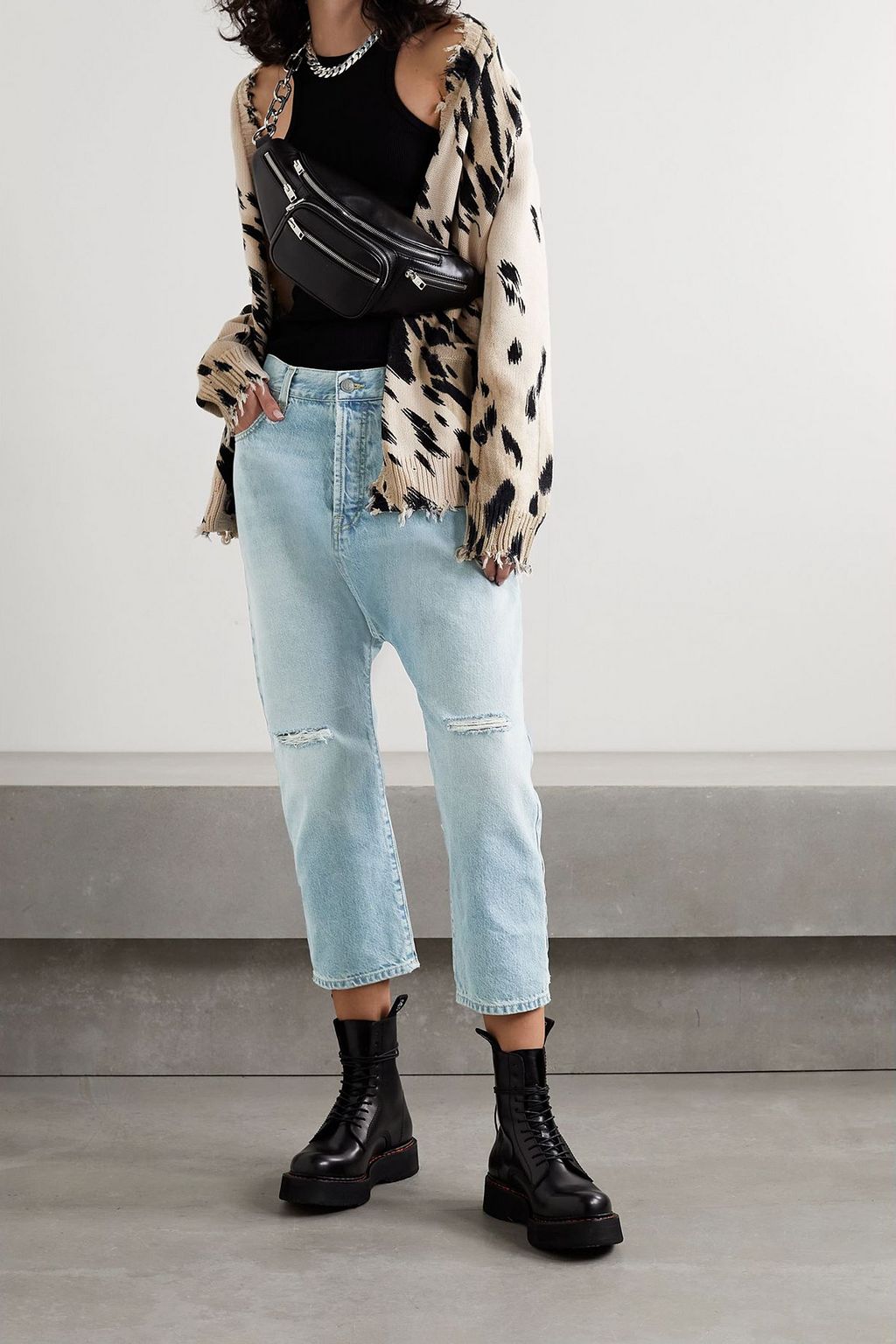 R13 Cropped distressed straight-leg jeans