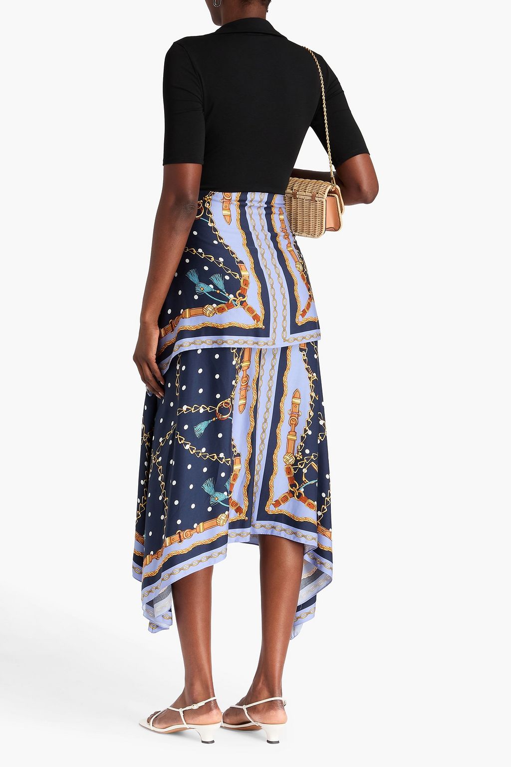 MAJE Jersey-paneled printed washed mousseline midi dress