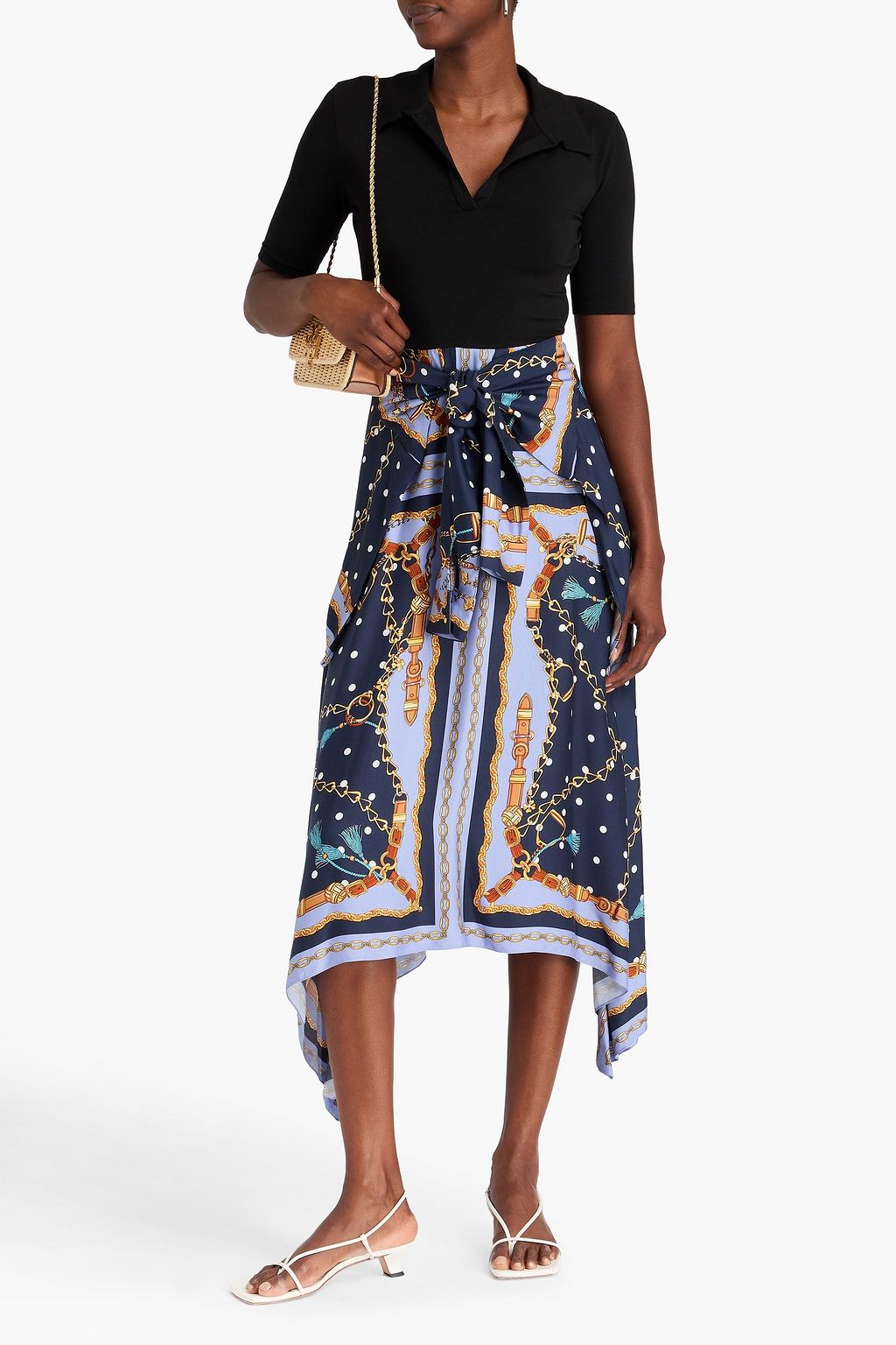 MAJE Jersey-paneled printed washed mousseline midi dress