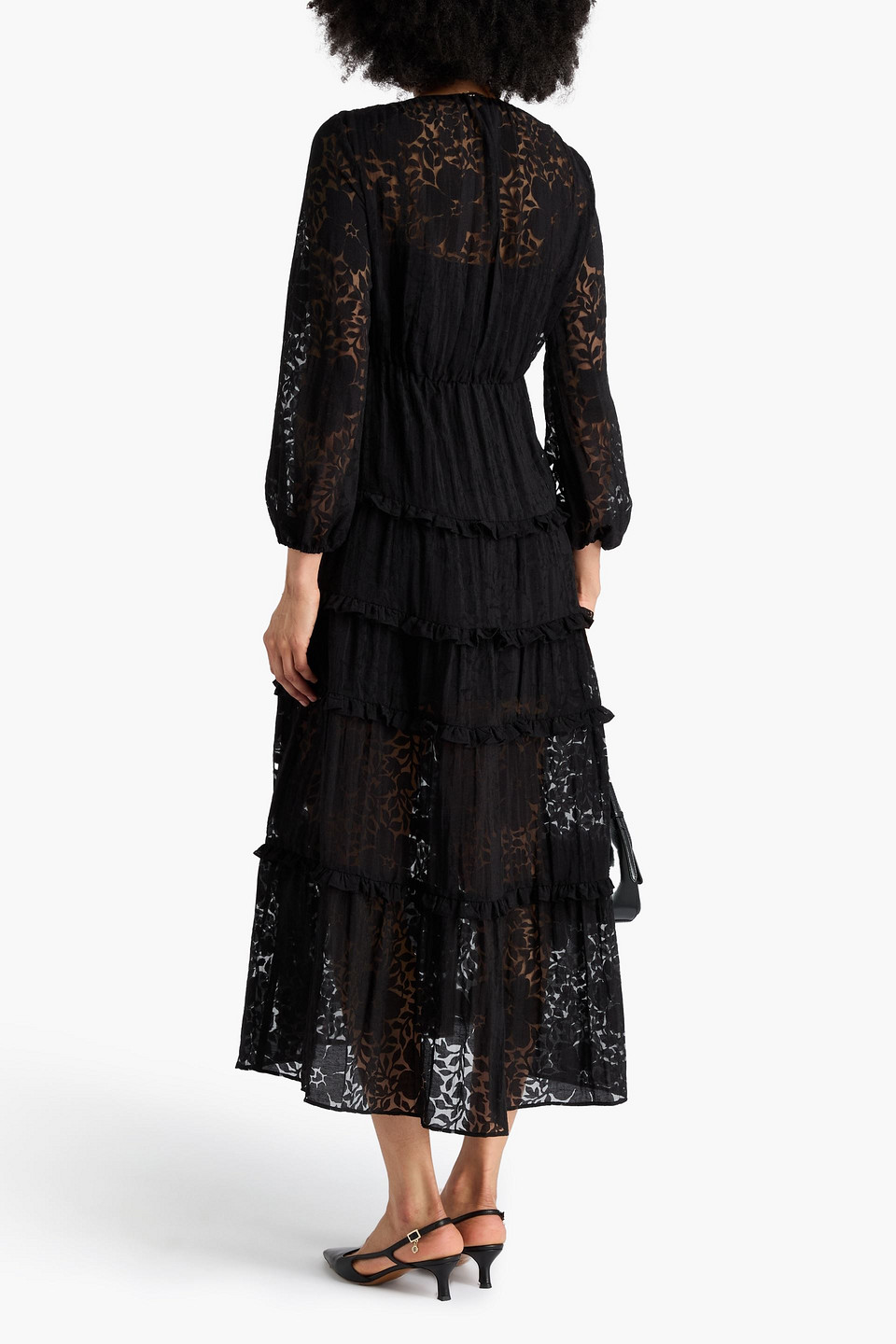  Maje - Midikleid Aus Devoré-organza Mit Rüschen - Schwarz - Fr 34 