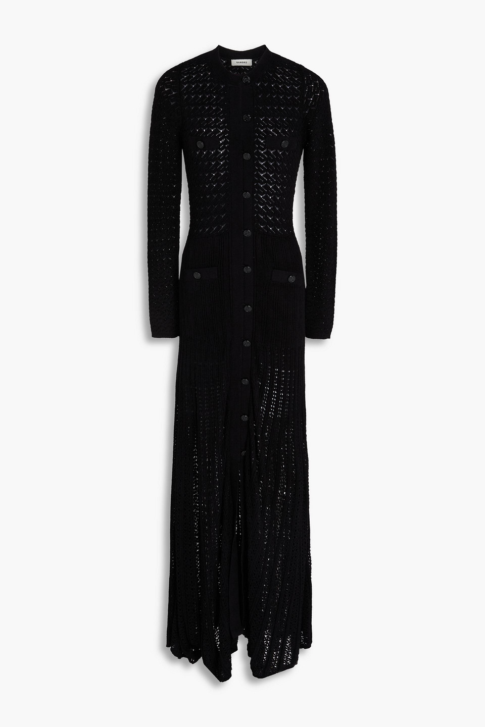 Sandro Crochet-knit Maxi Dress In Black