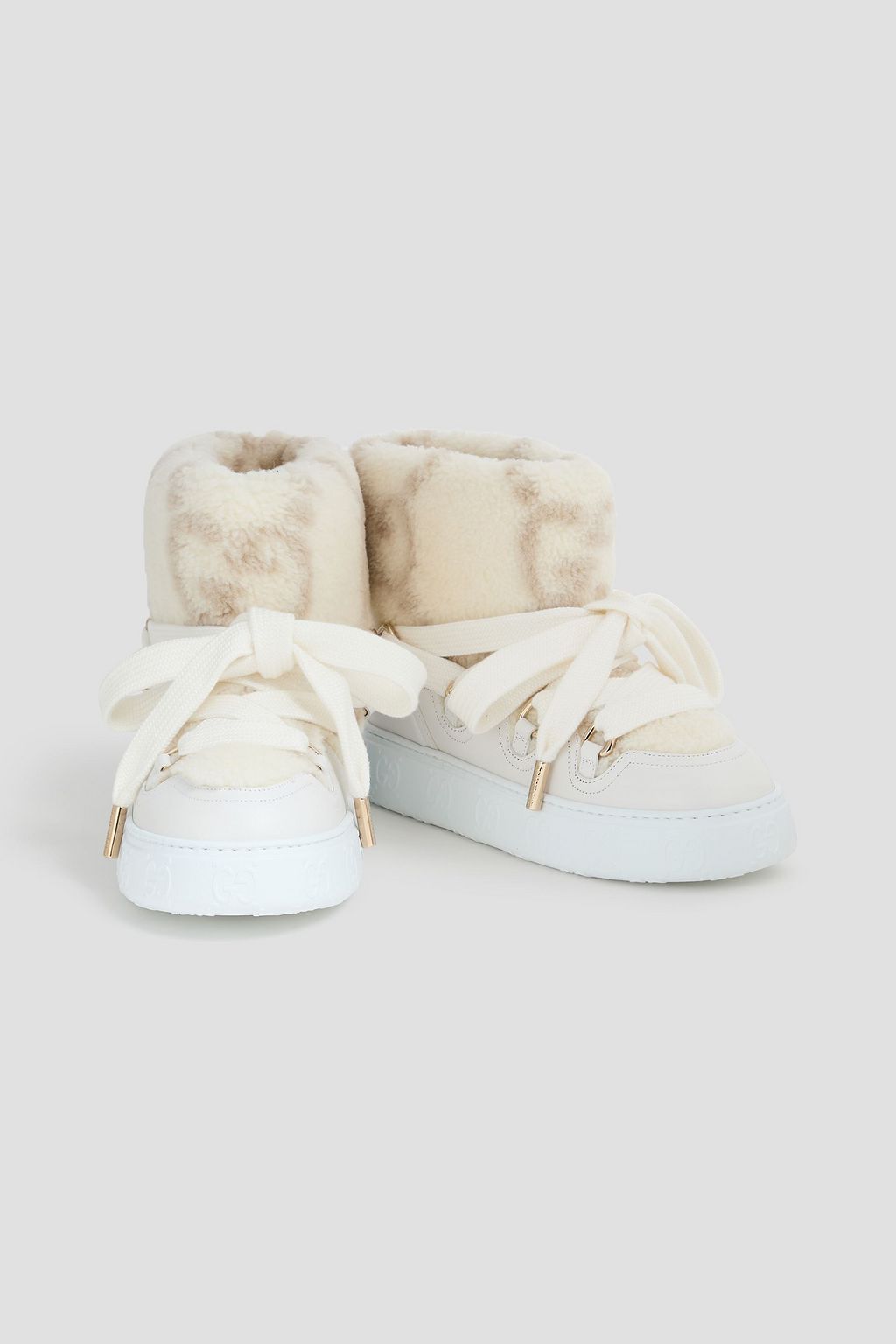 GUCCI GG teddy fleece and leather platform ankle boots