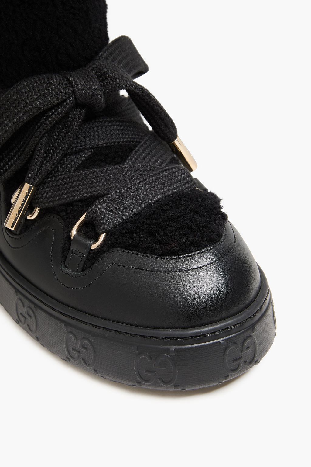 GUCCI Teddy fleece and leather platform ankle boots