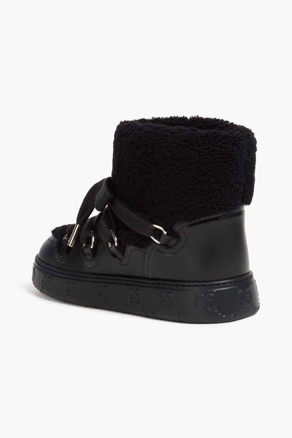 GUCCI Teddy fleece and leather platform ankle boots