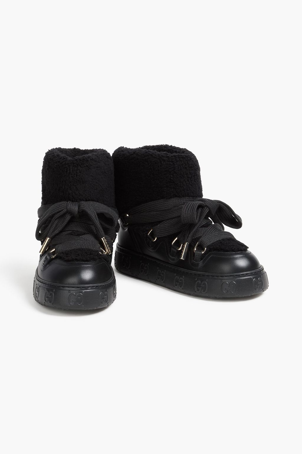 GUCCI Teddy fleece and leather platform ankle boots