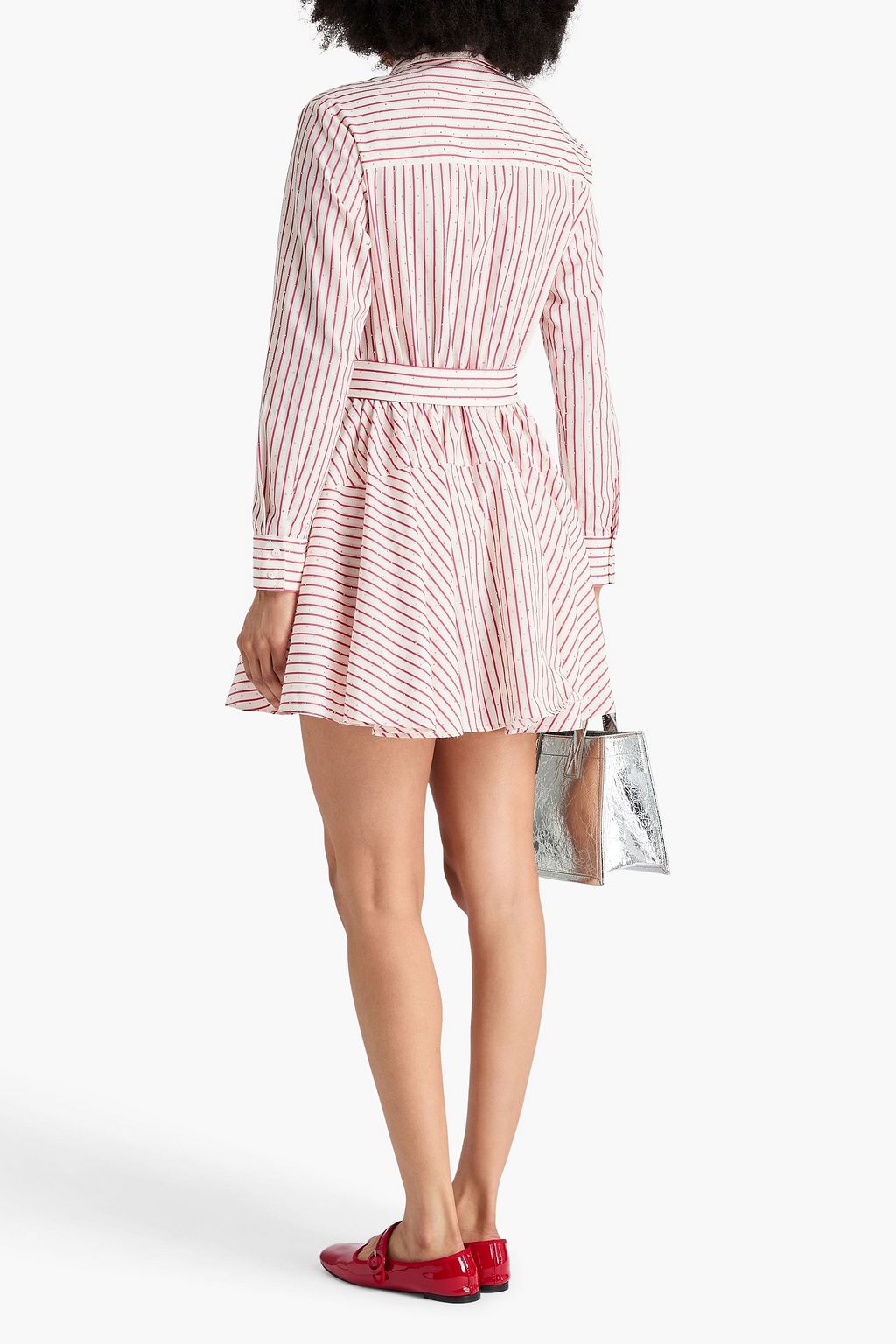 MAJE Crystal-embellished striped jacquard mini shirt dress