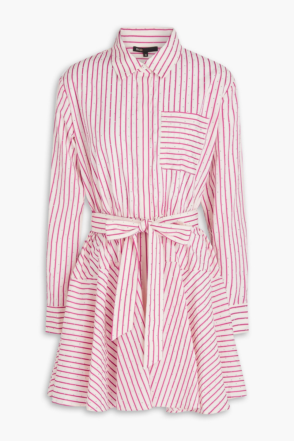 maje - crystal-embellished striped jacquard mini shirt dress - burgundy - fr 36