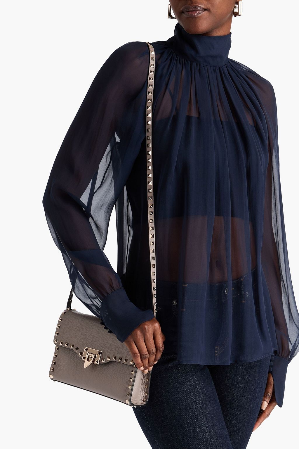 VALENTINO GARAVANI Rockstud pebbled-leather shoulder bag