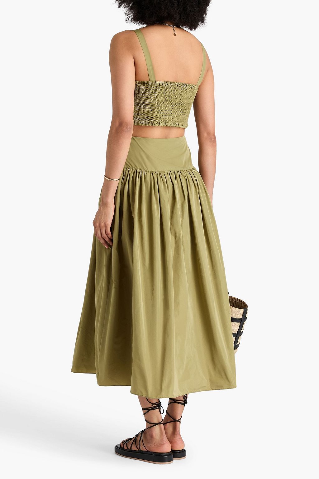 MAJE Ruched cutout taffeta midi dress