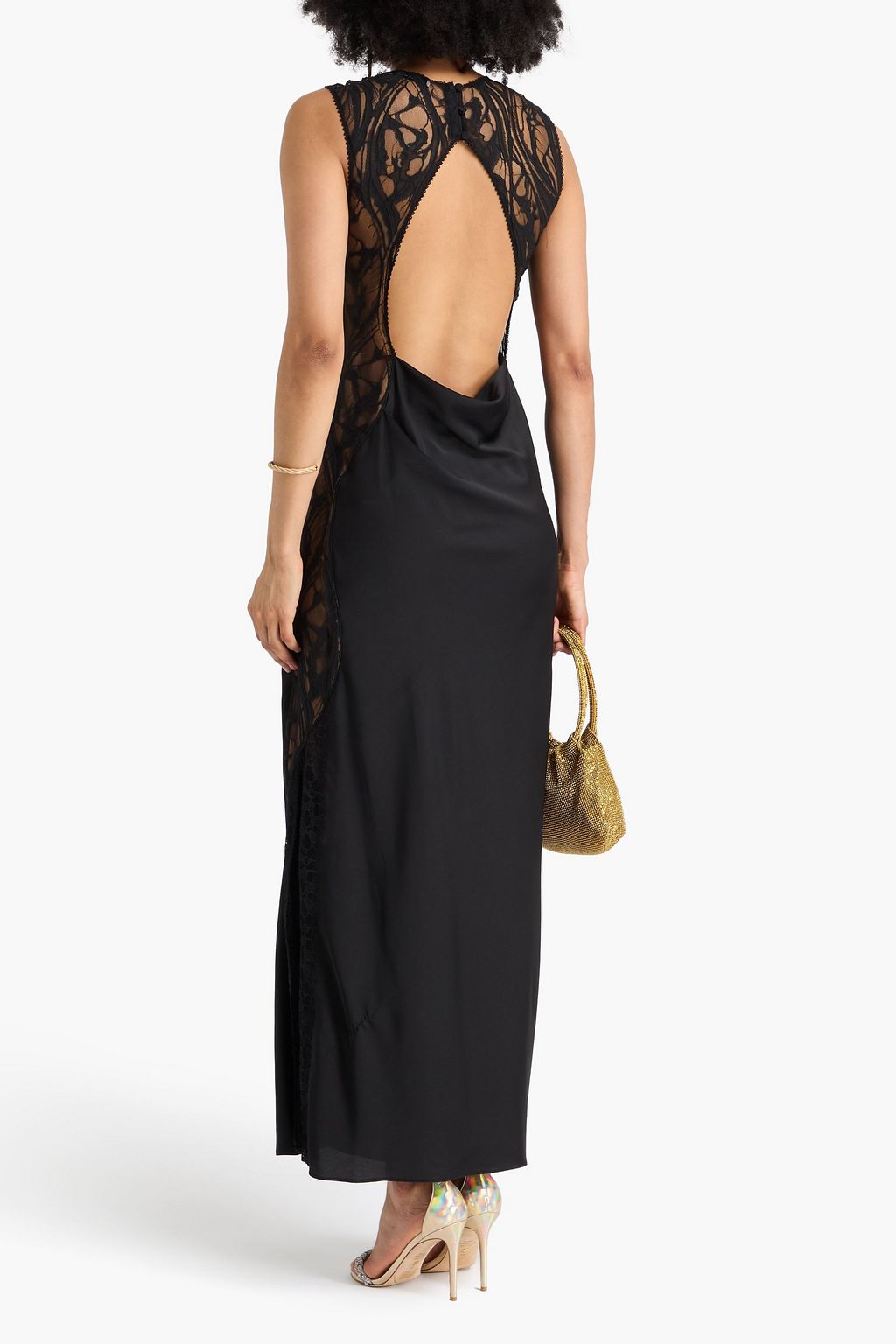 SIMKHAI Robe „Vea“ aus Satin mit Cut-outs und Spitzeneinsätzen