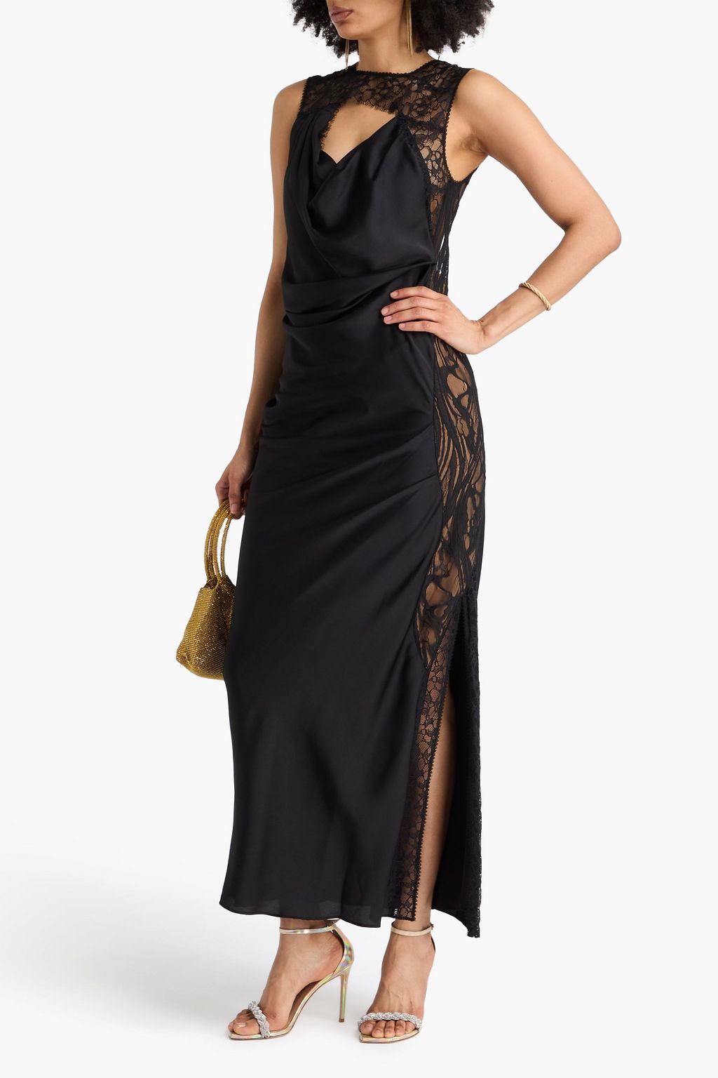 SIMKHAI Robe „Vea“ aus Satin mit Cut-outs und Spitzeneinsätzen