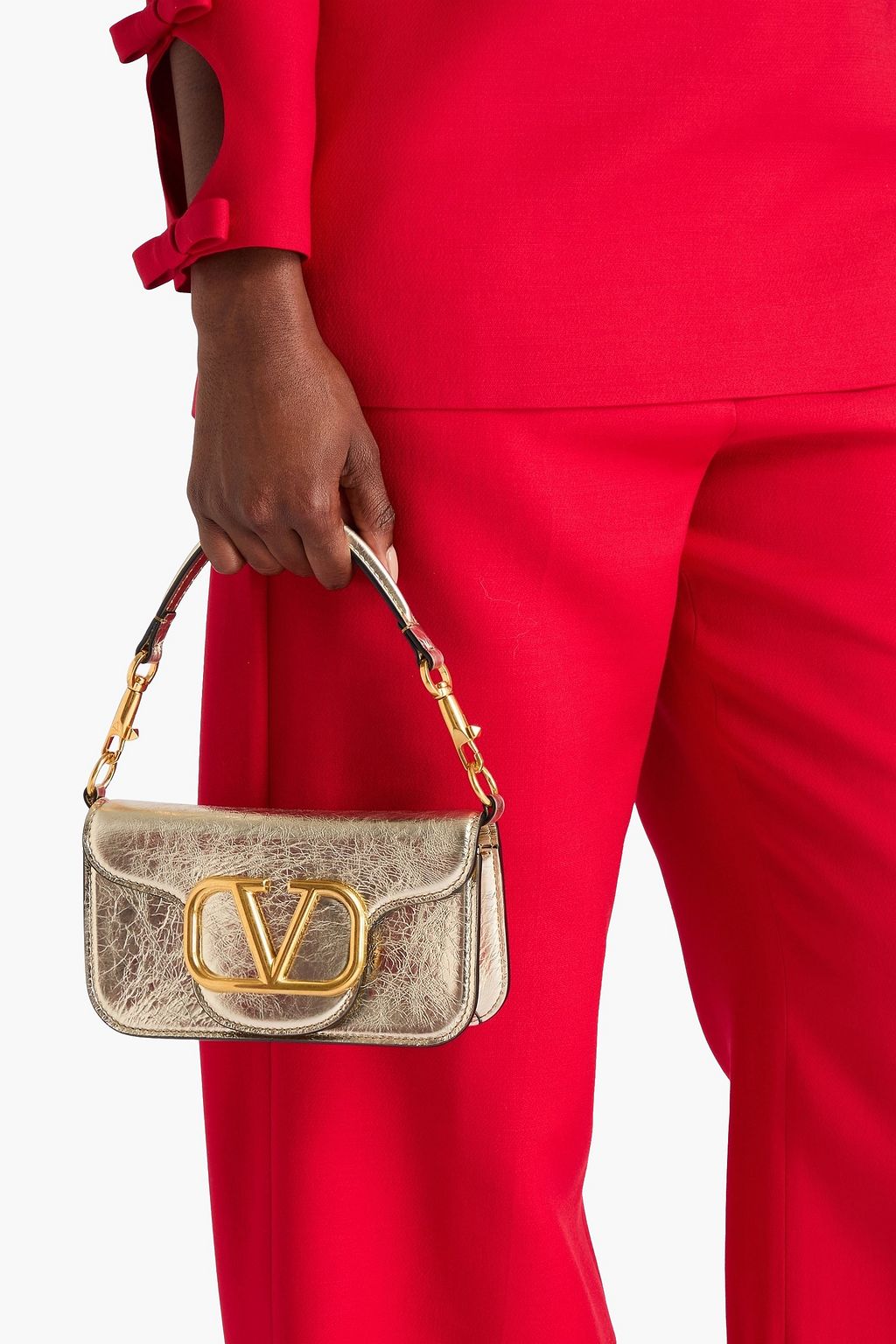 VALENTINO GARAVANI Locò small metallic crinkled-leather shoulder bag