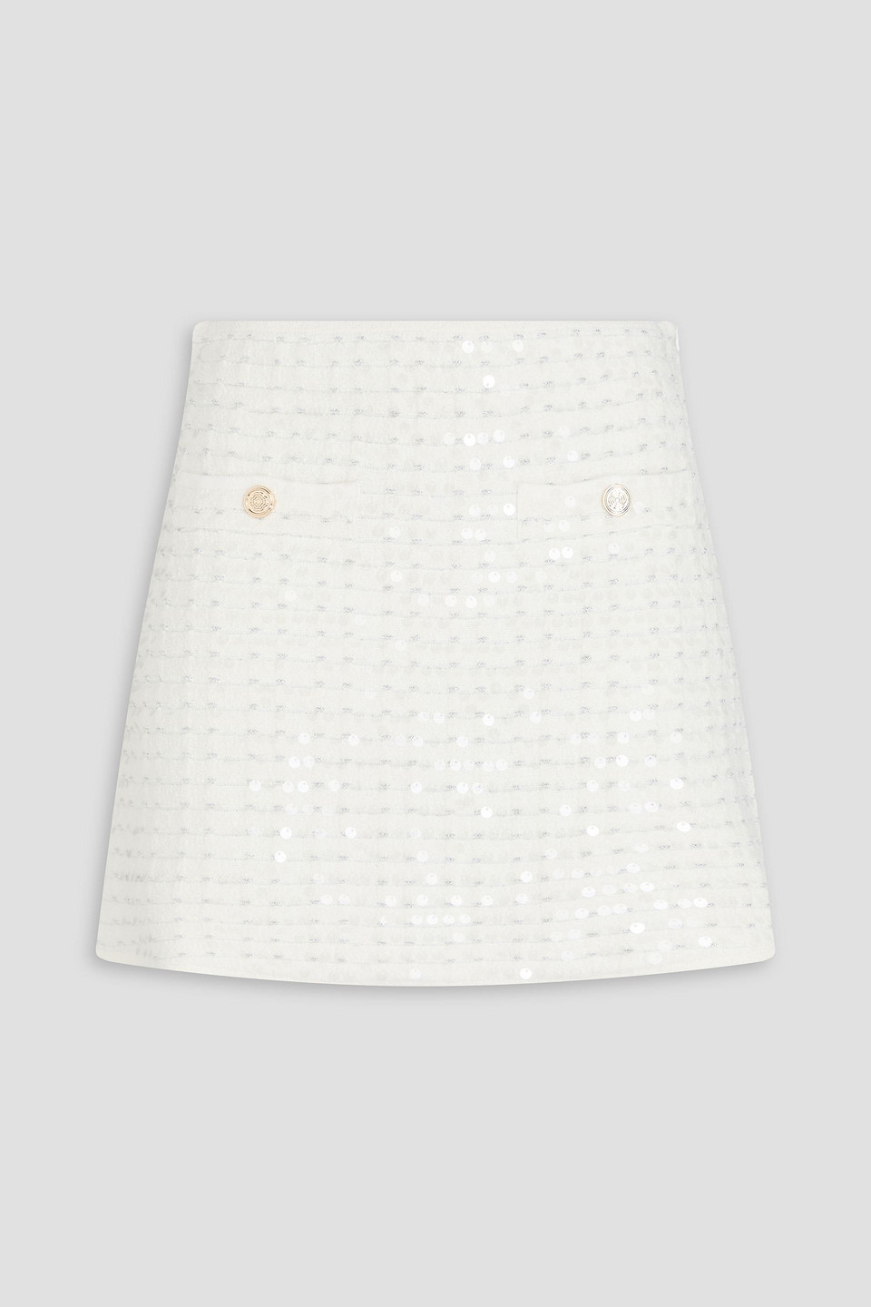 Maje Sequined Bouclé-knit Mini Skirt In White
