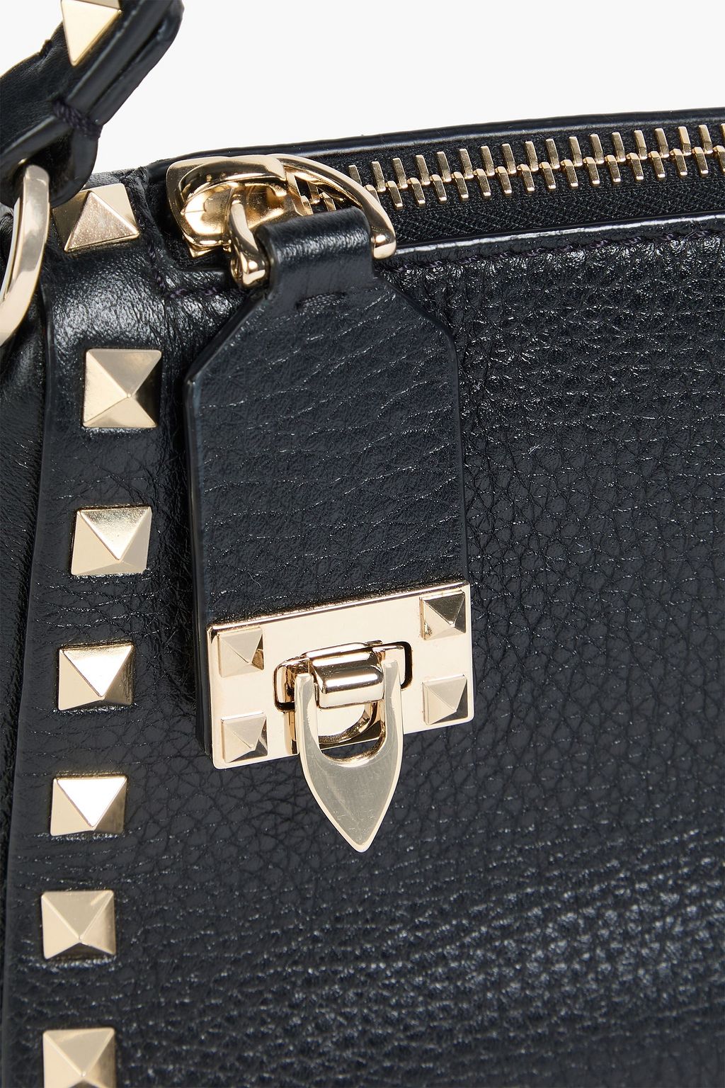 VALENTINO GARAVANI Rockstud ペブル加工レザー ショルダーバッグ