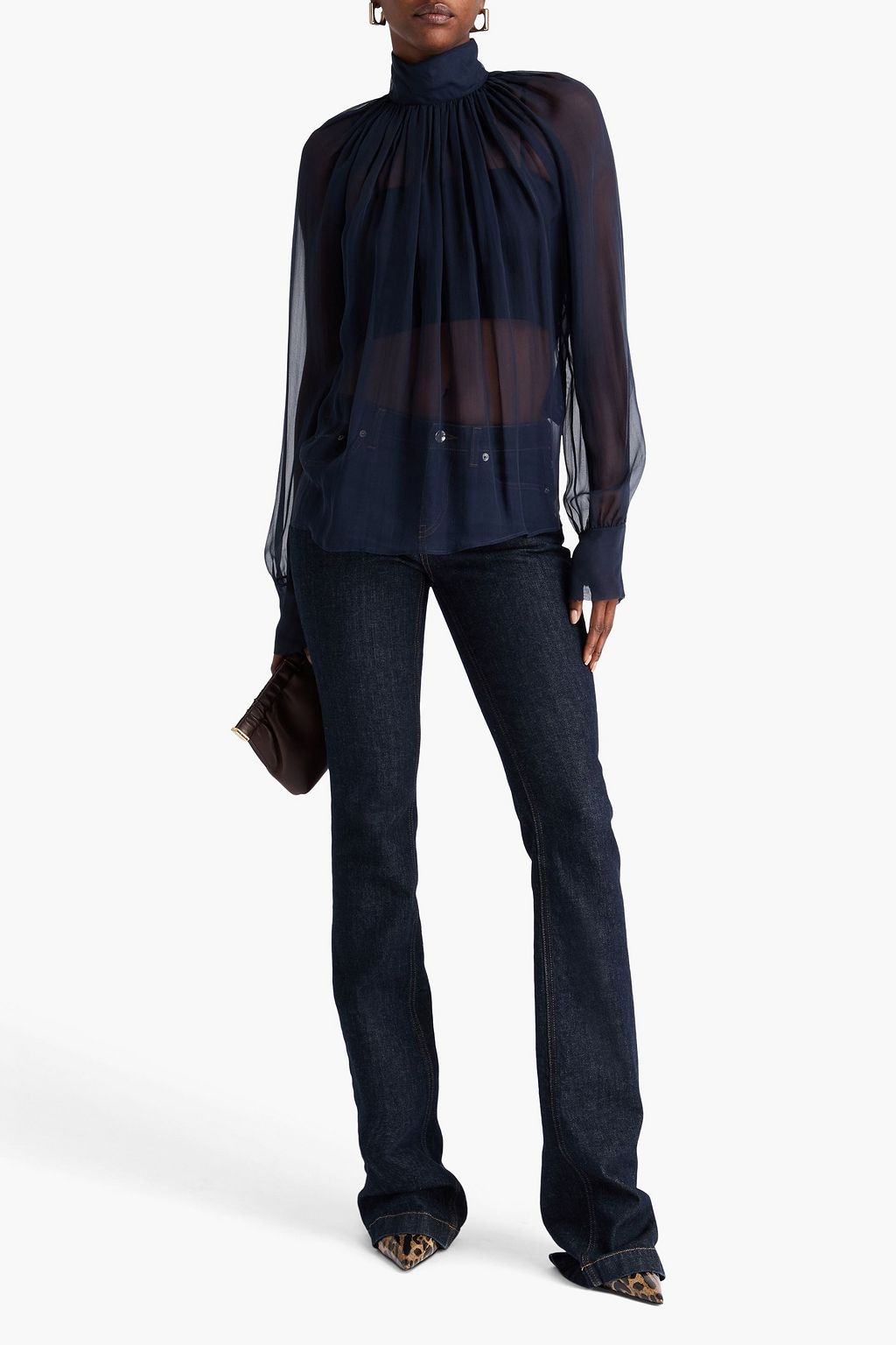 SAINT LAURENT シルクボイル ブラウス ギャザー入り