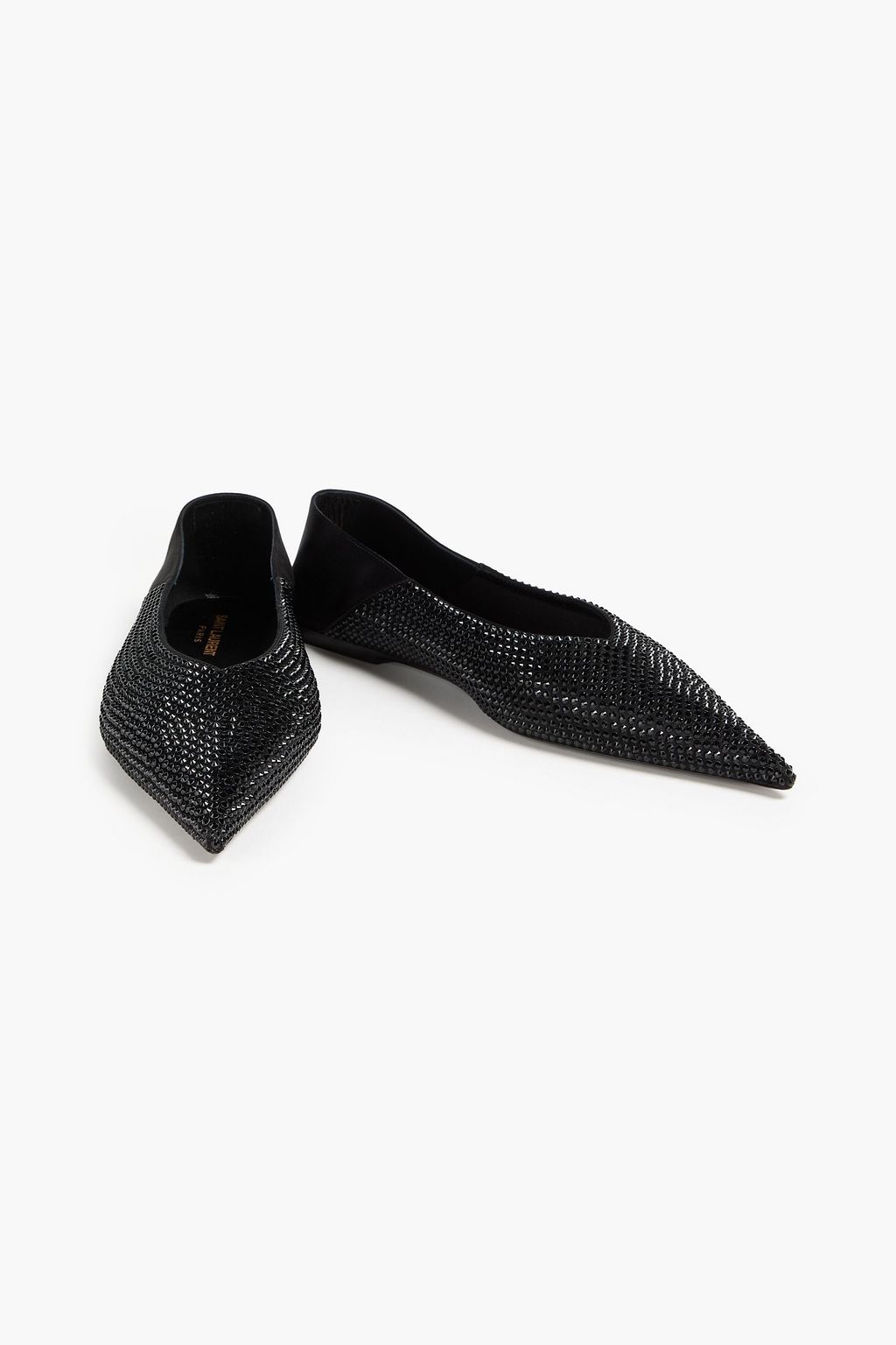 SAINT LAURENT Nour crystal-embellished satin collapsible-heel point-toe flats