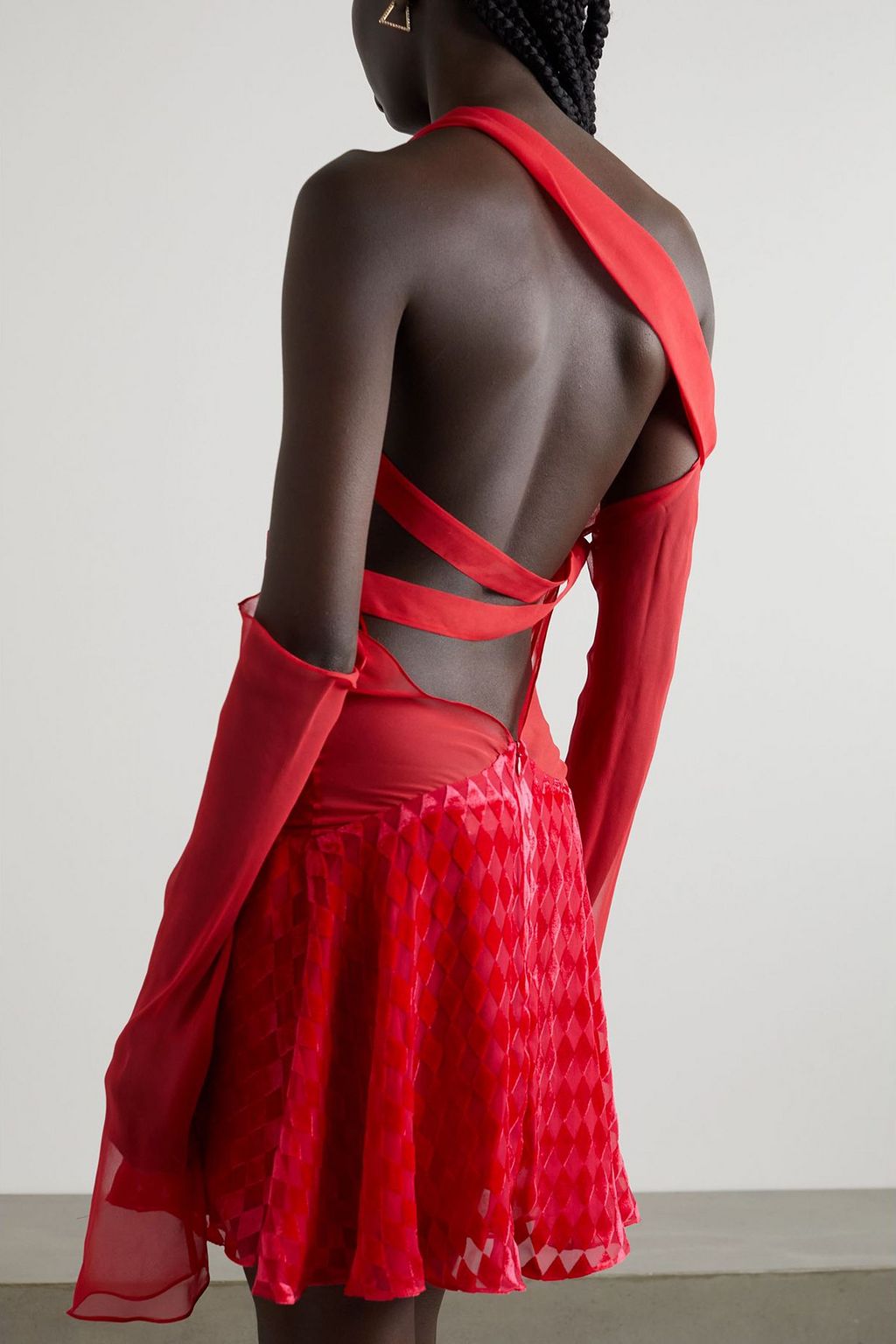 MAXIMILIAN Nightfall cutout draped devoré silk-velvet and chiffon mini dress