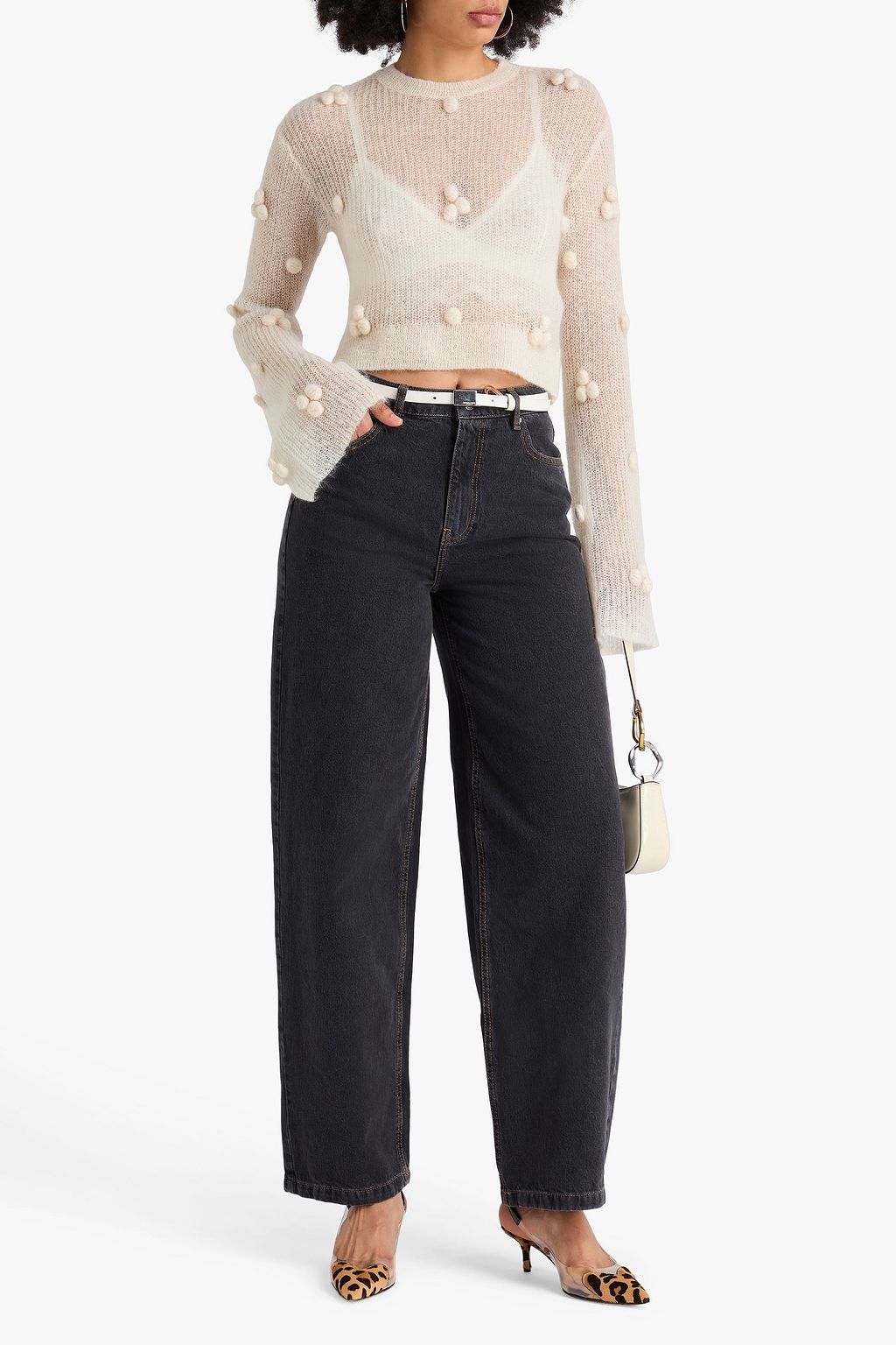 ROTATE BIRGER CHRISTENSEN كنزة رياضية قصيرة محبوكة ومزينة بكرات صغيرة