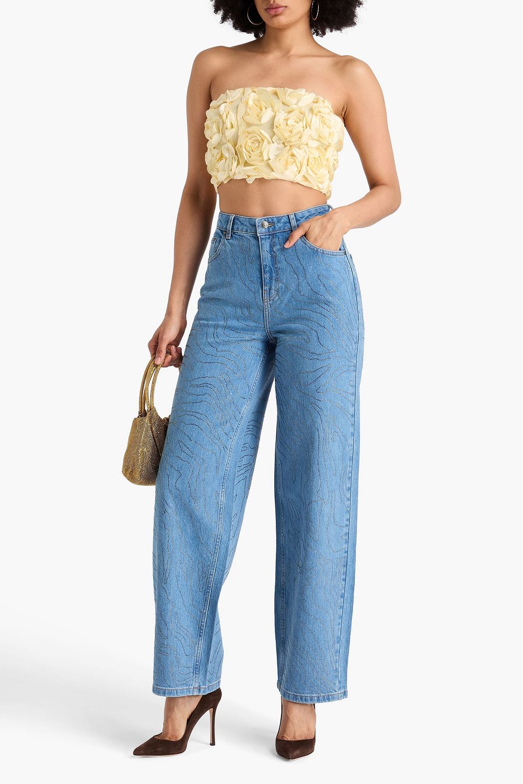 ROTATE BIRGER CHRISTENSEN チュール クロップド ストラップレストップス フローラルアップリケ付き
