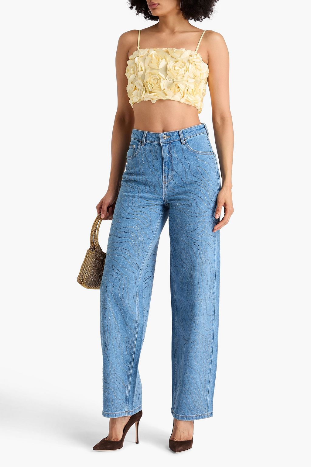 ROTATE BIRGER CHRISTENSEN チュール クロップド ストラップレストップス フローラルアップリケ付き
