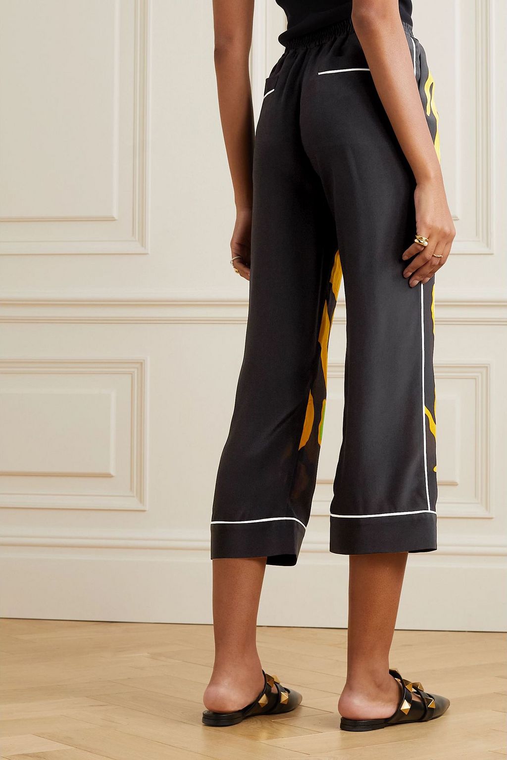 VALENTINO GARAVANI Dragon cropped printed silk crepe de chine straight-leg pants