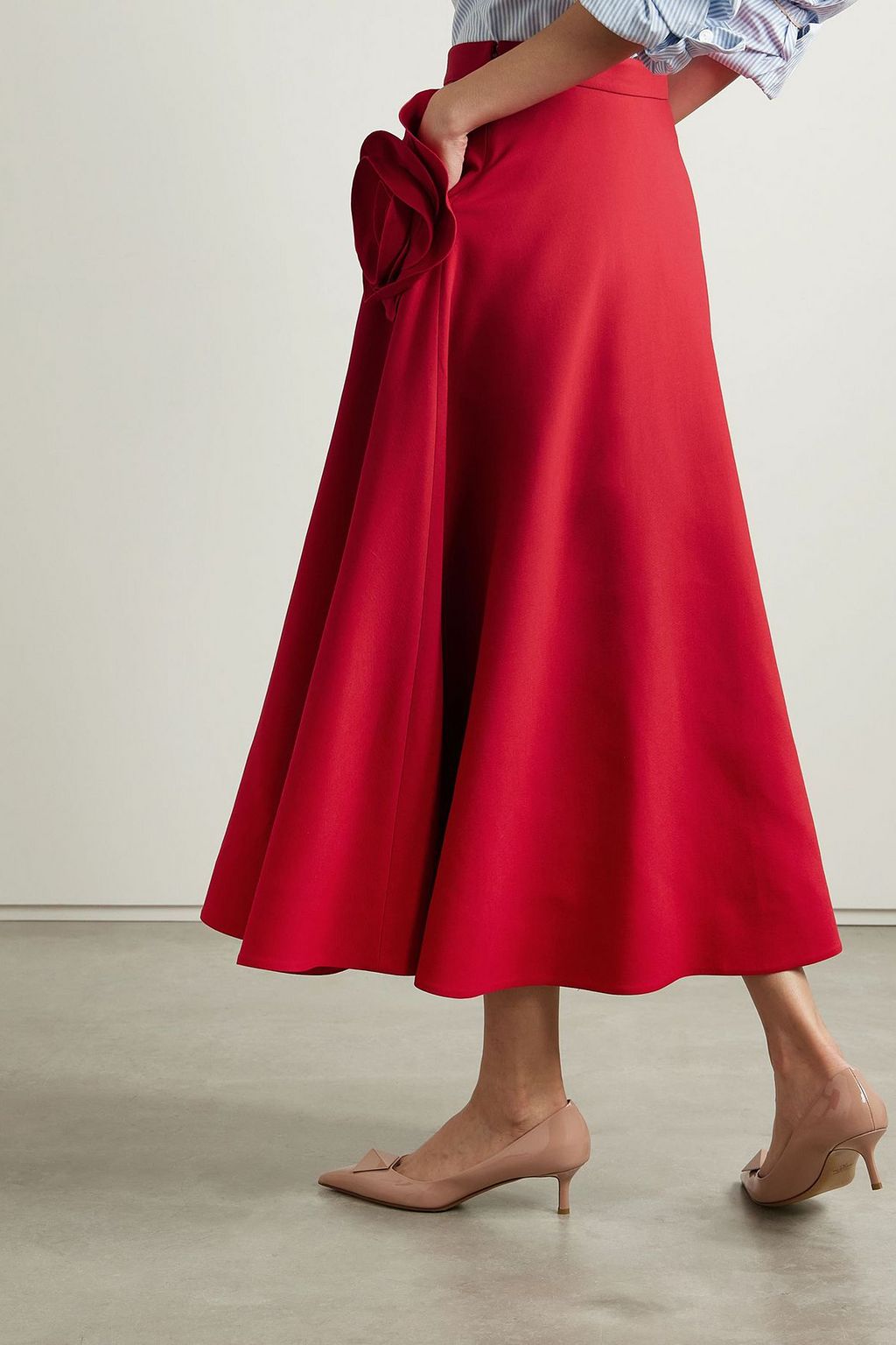 VALENTINO GARAVANI Appliquéd wool and silk-blend crepe midi skirt