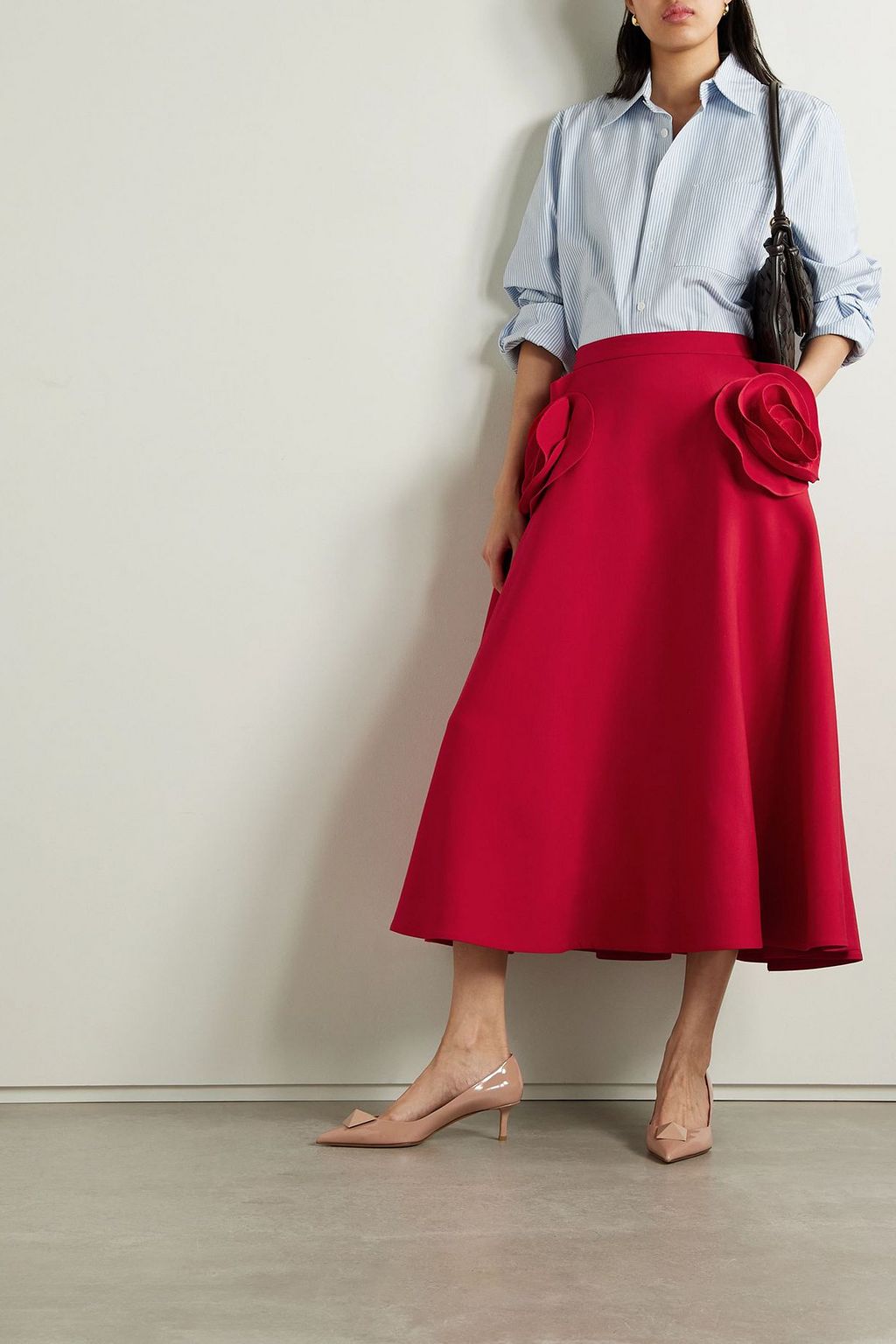 VALENTINO GARAVANI Appliquéd wool and silk-blend crepe midi skirt
