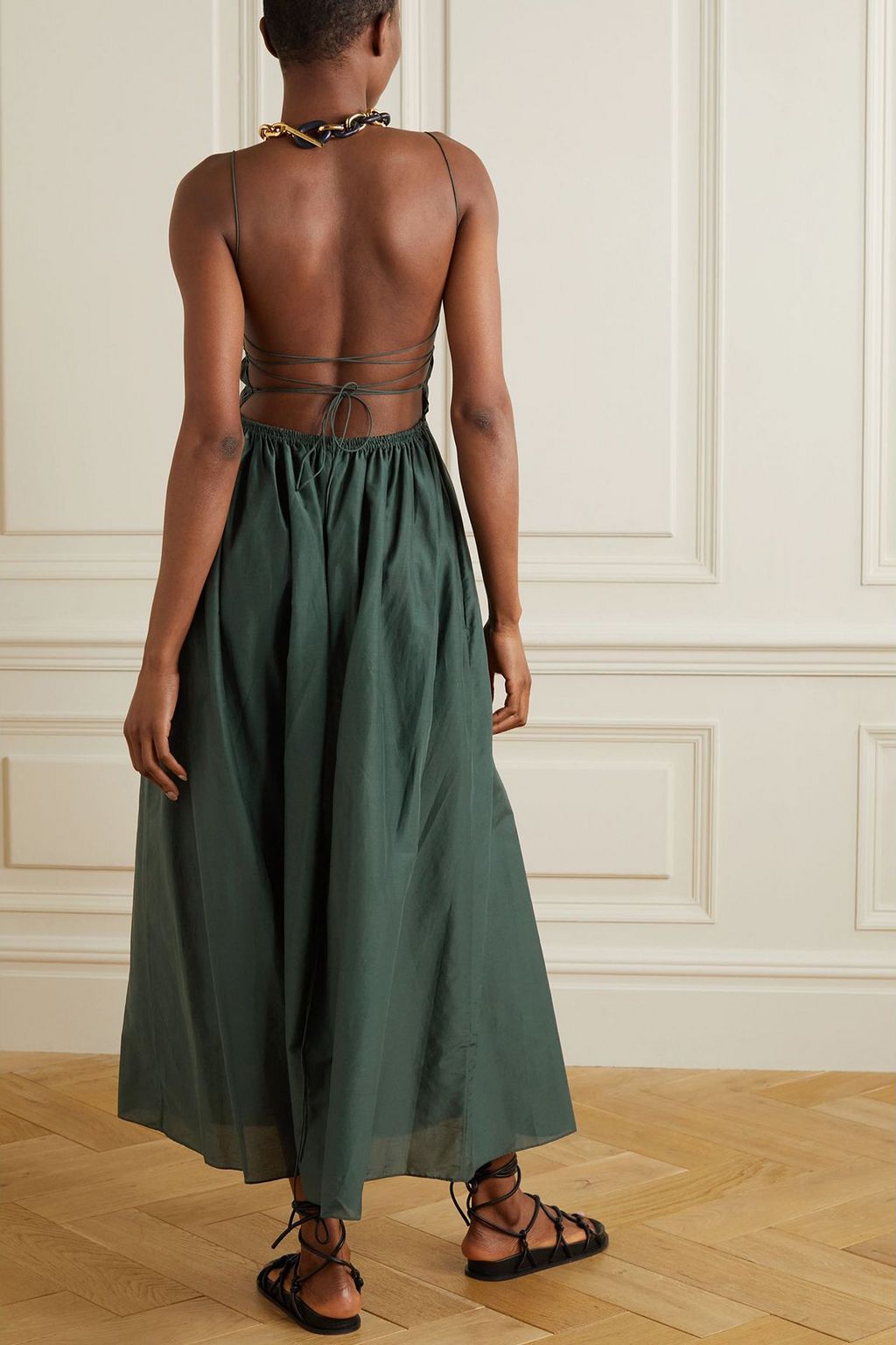 MATTEAU Shirred cotton and silk-blend maxi dress