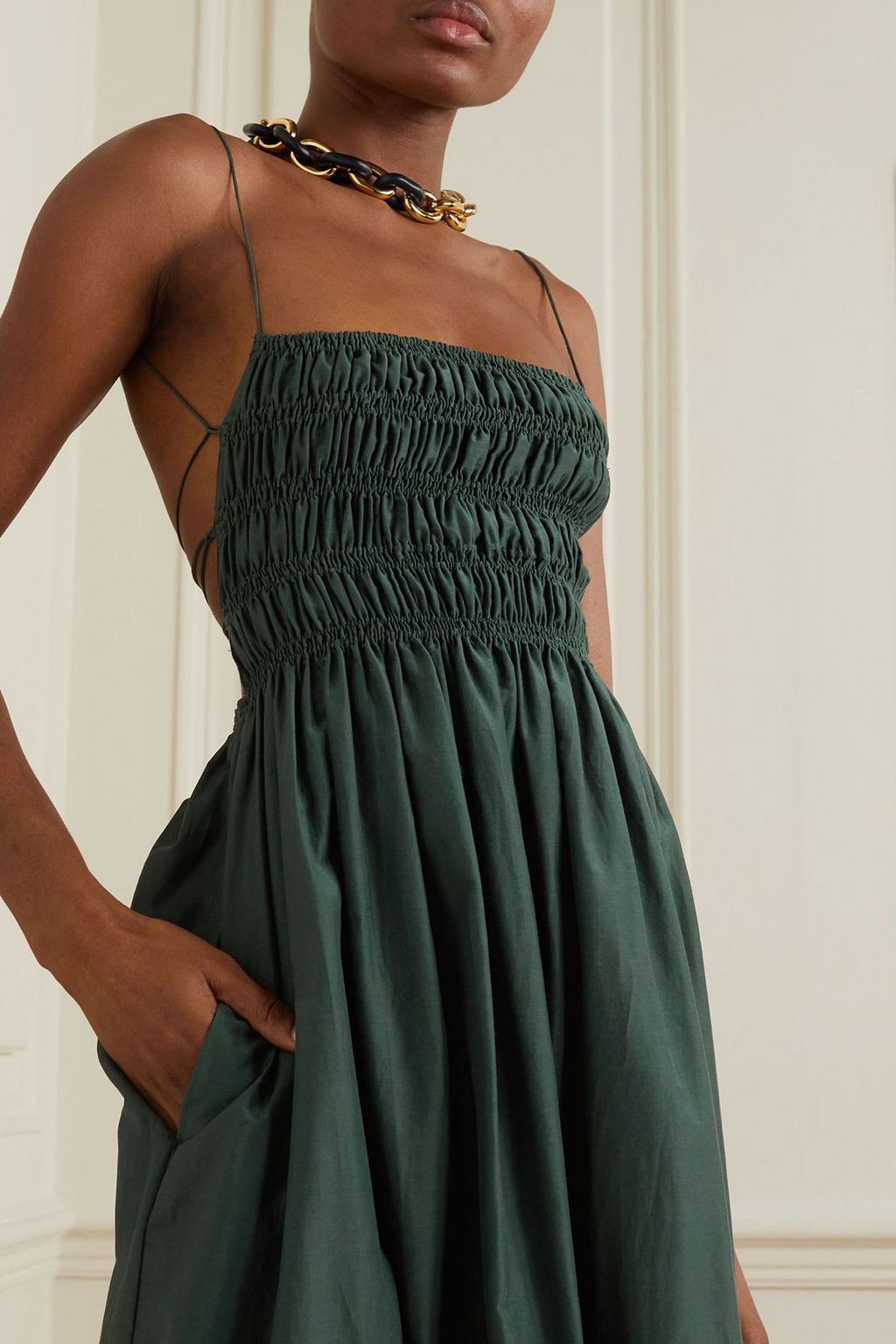 MATTEAU Shirred cotton and silk-blend maxi dress