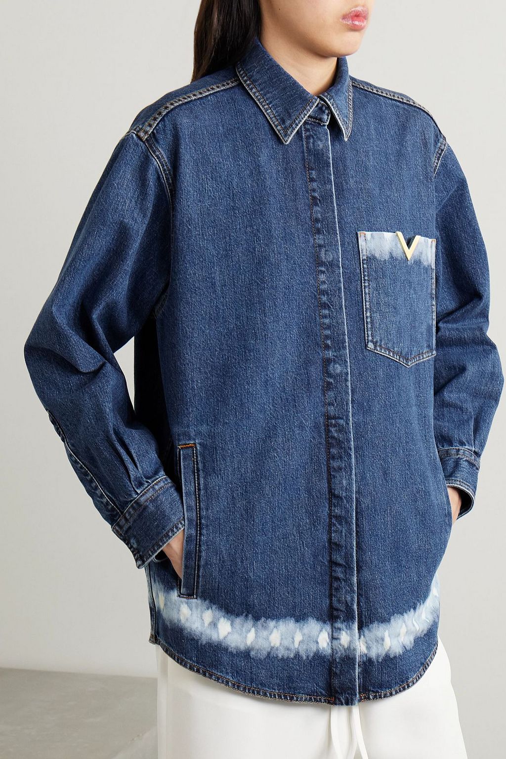 VALENTINO GARAVANI Oversized embellished bleached denim jacket