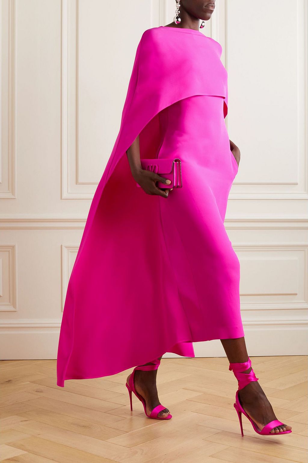 VALENTINO GARAVANI Cape-effect silk-crepe midi dress
