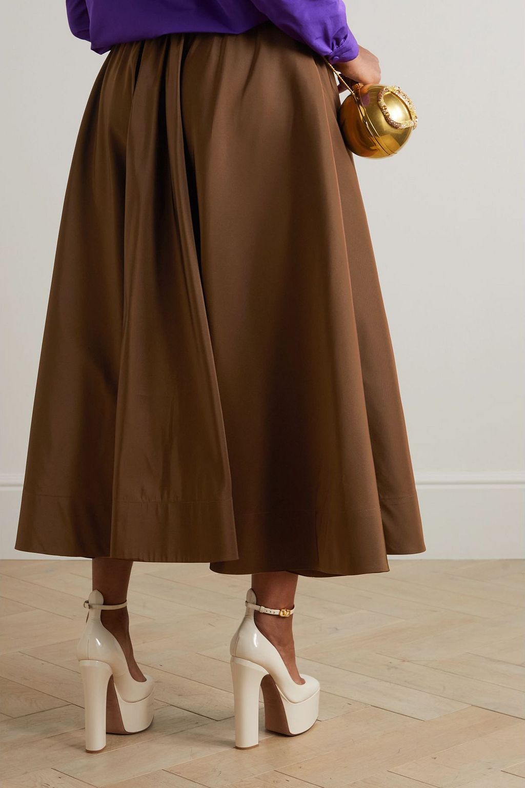 VALENTINO GARAVANI Pleated silk-faille midi skirt