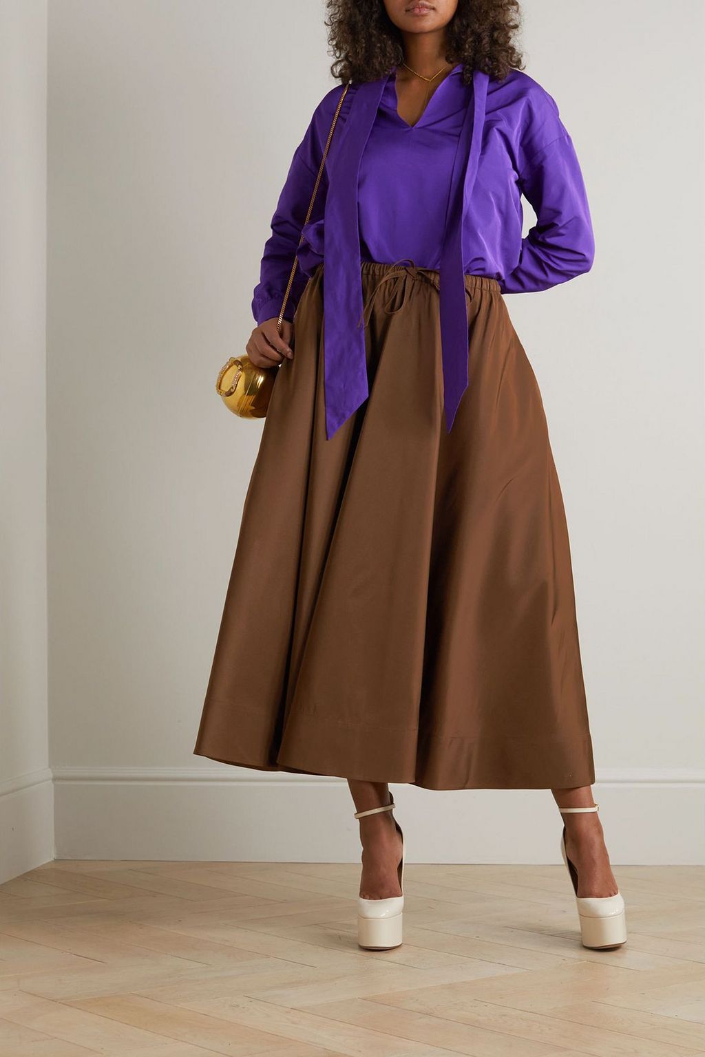 VALENTINO GARAVANI Pleated silk-faille midi skirt