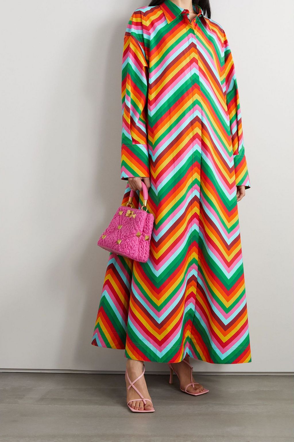 VALENTINO GARAVANI Oversized striped cotton-poplin shirt dress