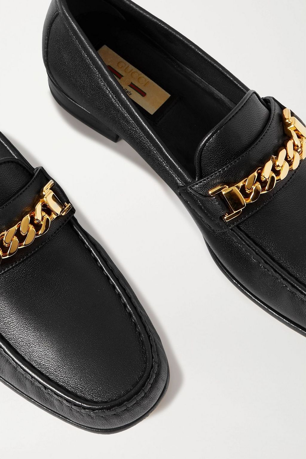 GUCCI Sylvie chain-embellished leather loafers
