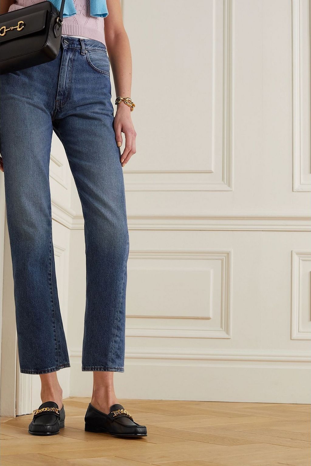 GUCCI Sylvie chain-embellished leather loafers