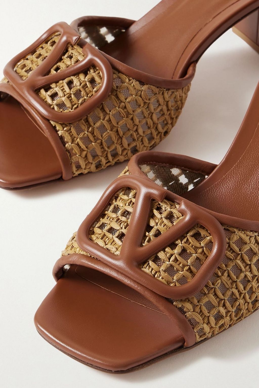 VALENTINO GARAVANI VLOGO 60 embellished faux raffia and leather mules