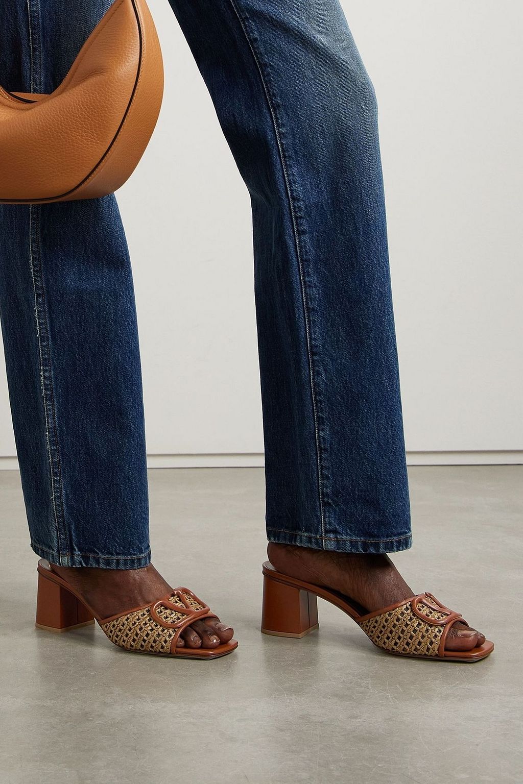 VALENTINO GARAVANI VLOGO 60 embellished faux raffia and leather mules