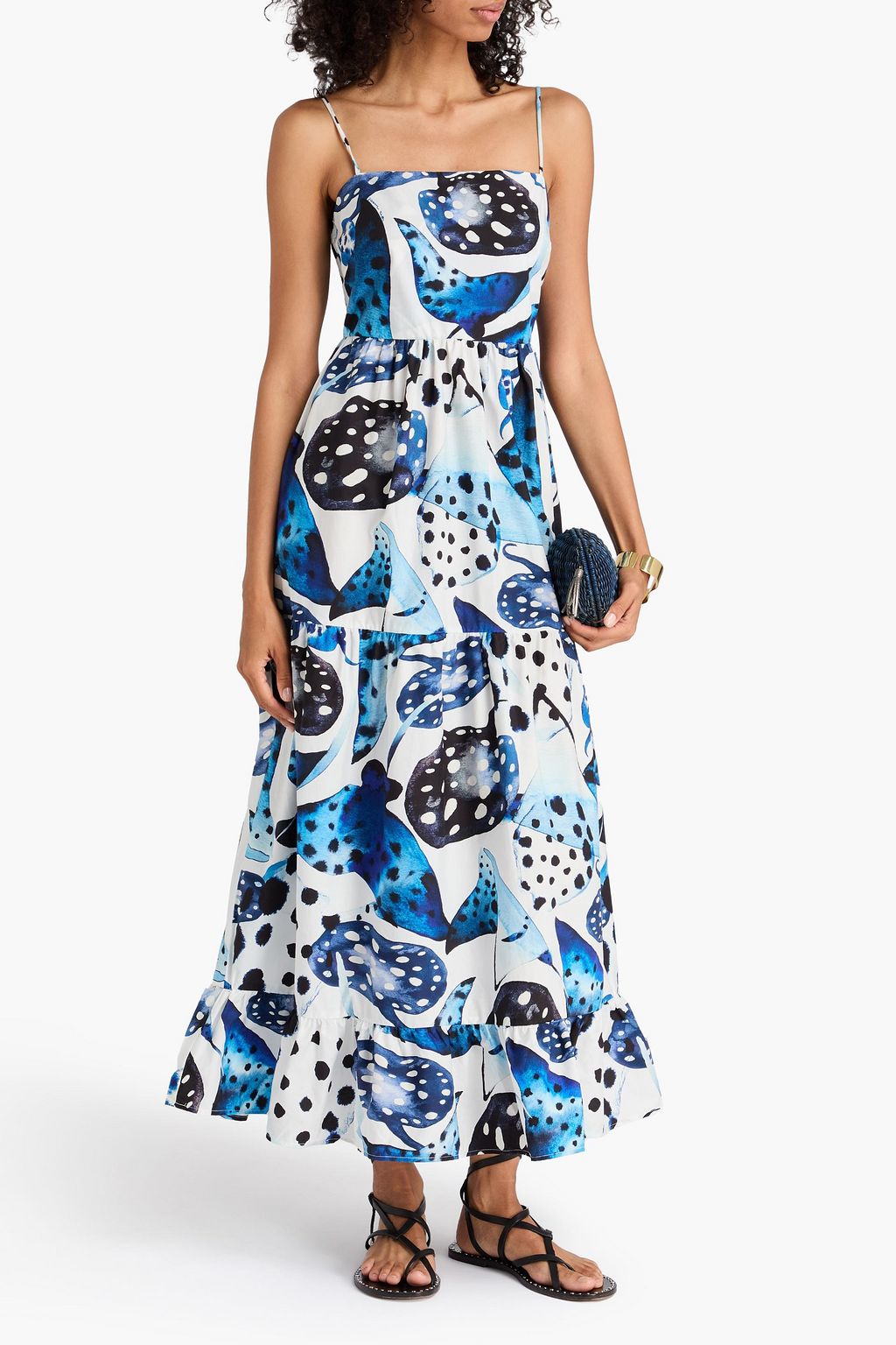FARM RIO Printed cotton-poplin midi dress