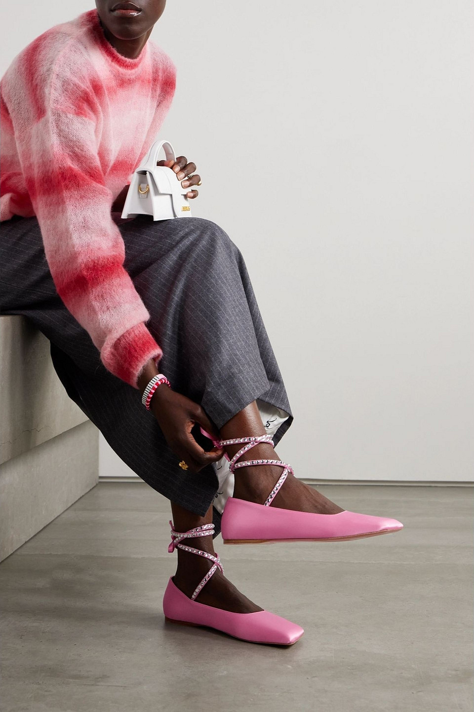 Amina Muaddi Ane Crystal-embellished Satin Ballet Flats In Animal Print